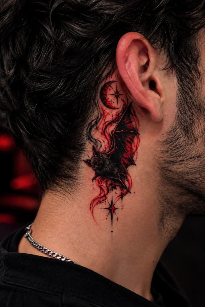 Behind-the-Ear Bat Tattoo