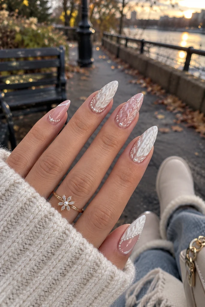 Cable Knit Nails With a Pearl Finish