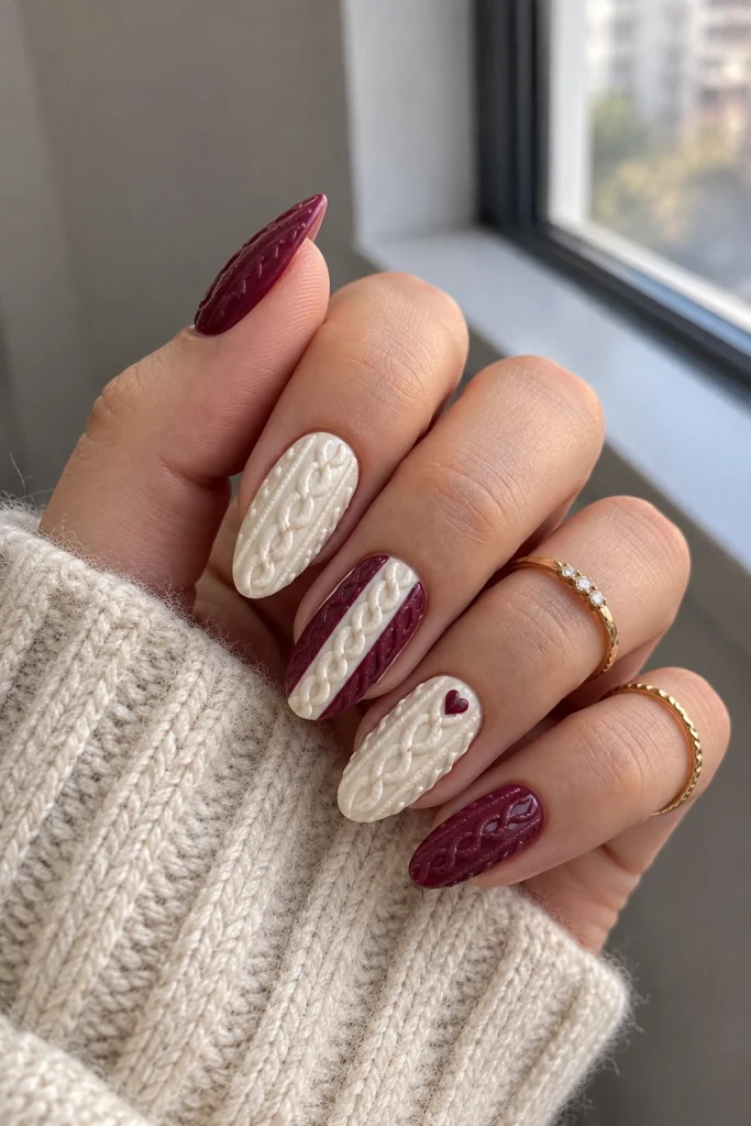 Chunky Cream Sweater Nail Set