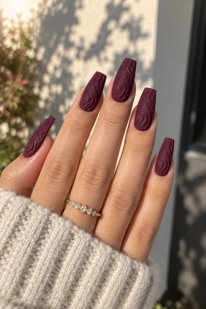 Deep Plum Sweater Nails