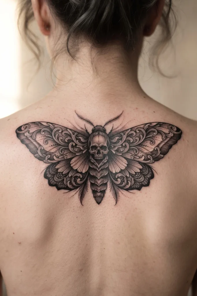 Gothic Moth Tattoo