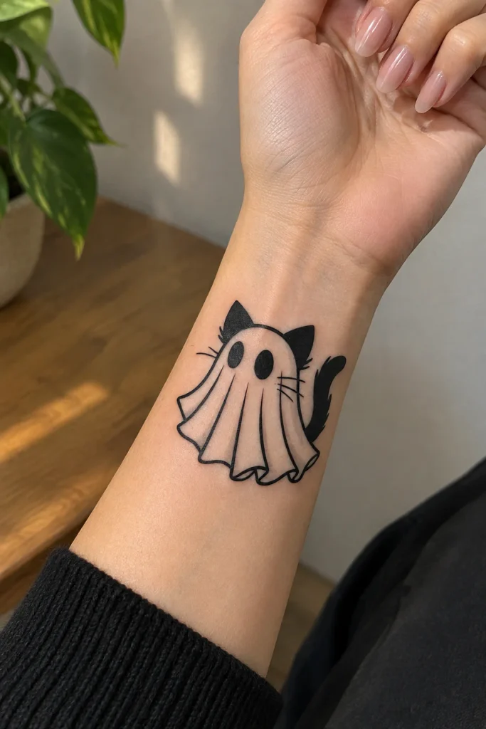 Minimalist Black Cat Tattoo