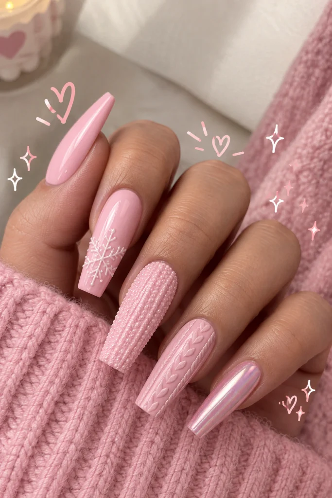 Sweater Nails With Chrome Accent Nail