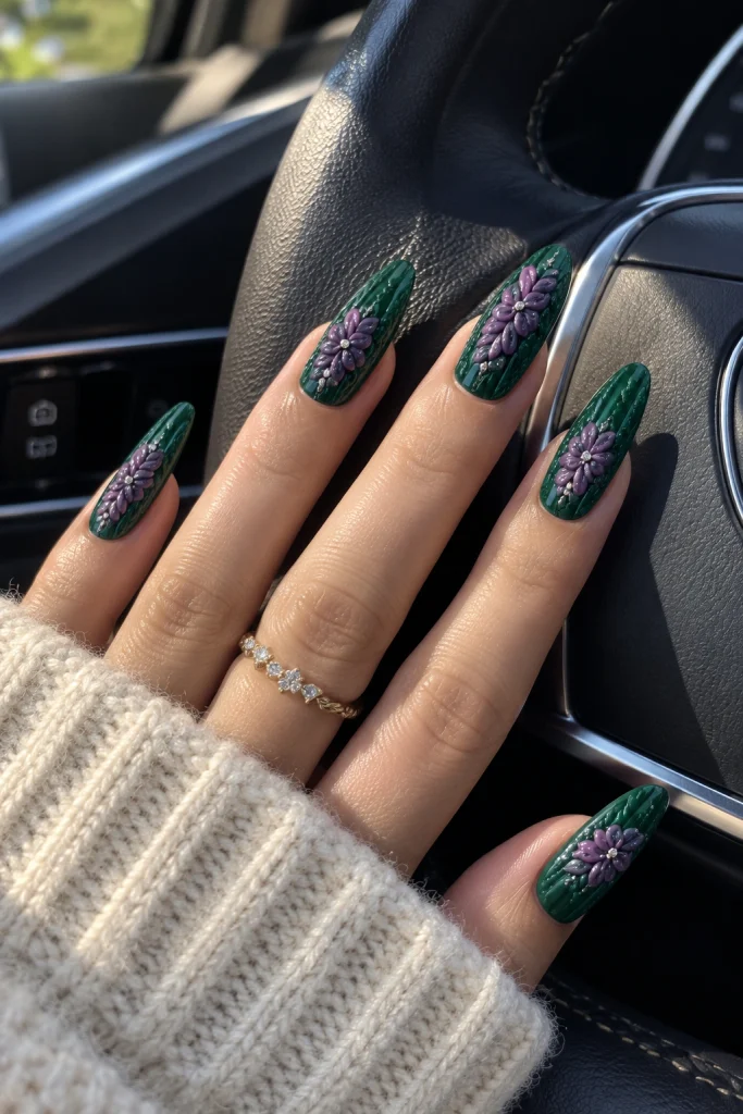 Sweater Nails With Floral Appliqués