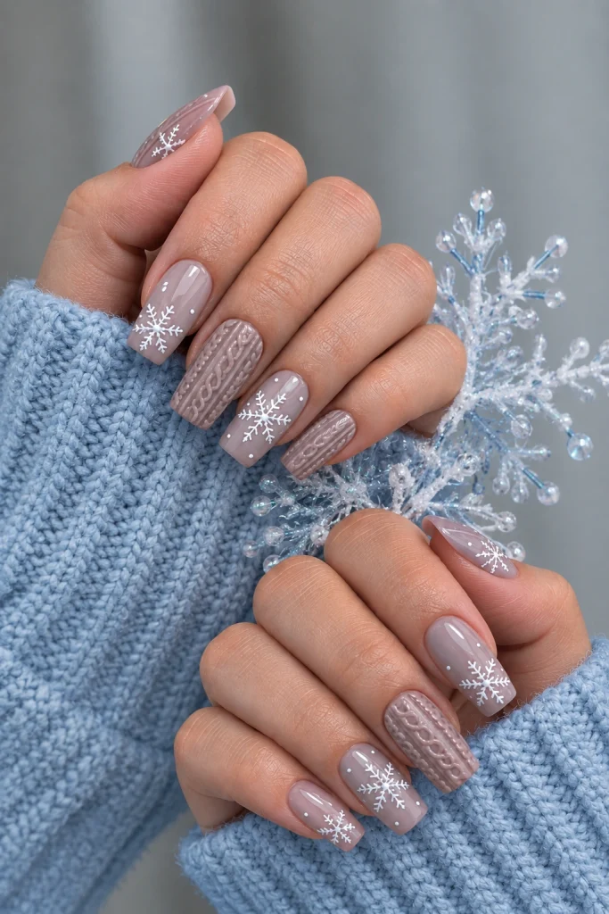 Sweater Nails With a Snowflake Accent