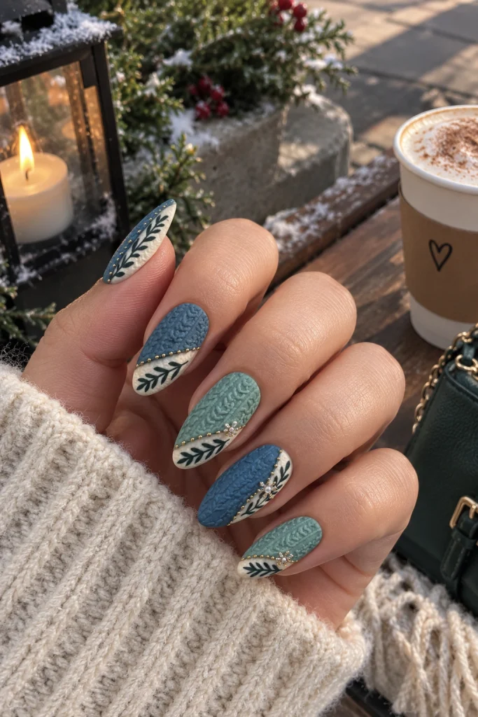 Winter Sweater Nail Set With Two-Tone Texture