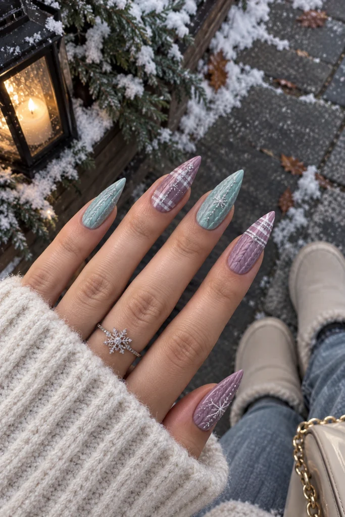 Winter Sweater Nails in Icy Tones