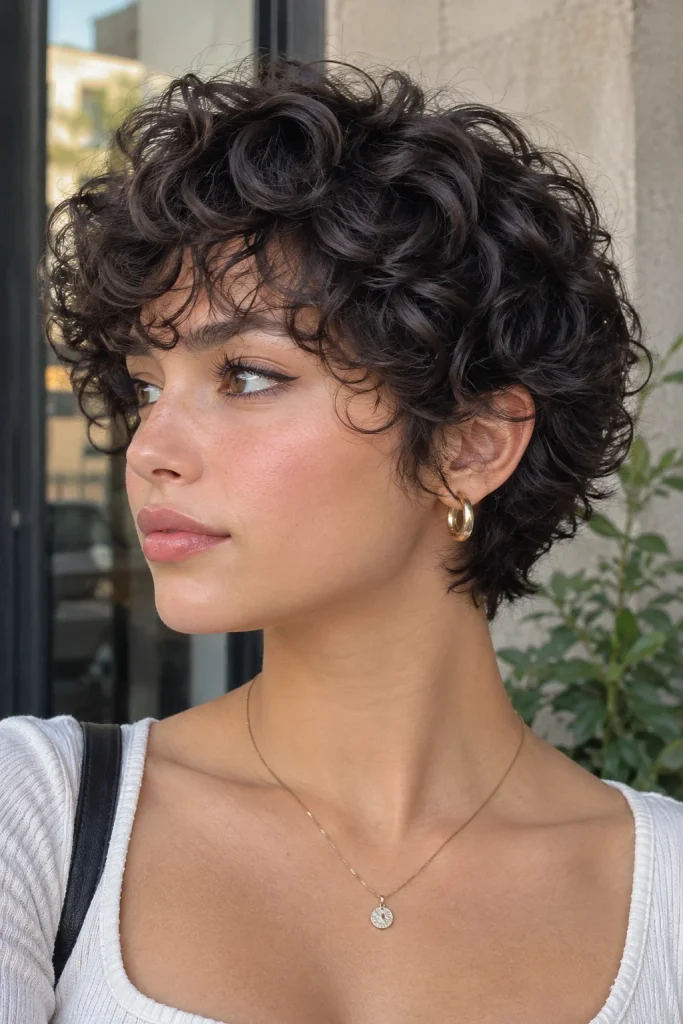 Curly Feminine Pixie Cut hair