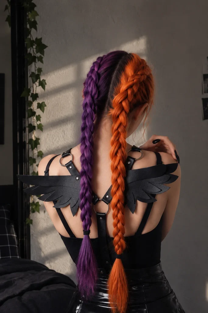 Purple and Orange Split Hair