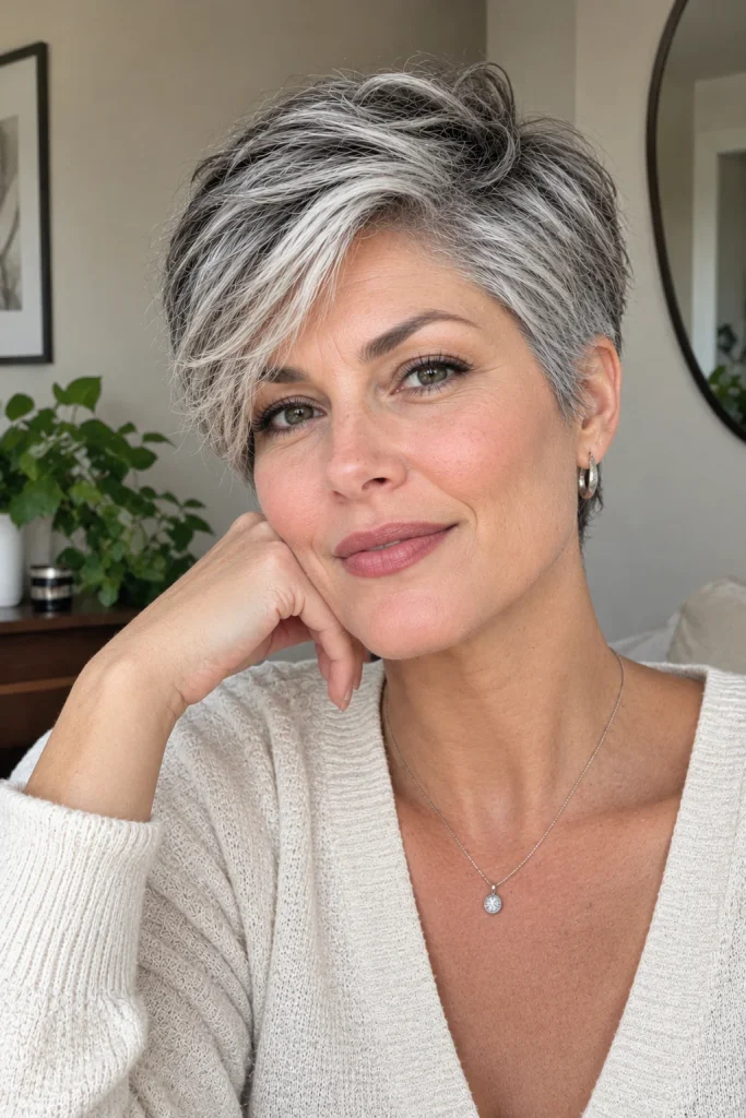 Silver or Gray Feminine Pixie hair